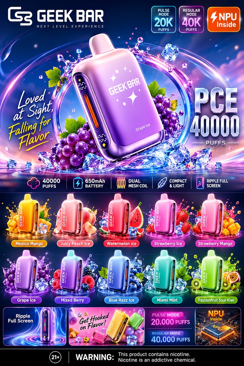 Buy Geek Bar PCE 40000 Puffs Disposable Vape Online in Bangalore | 45 Minutes Delivery